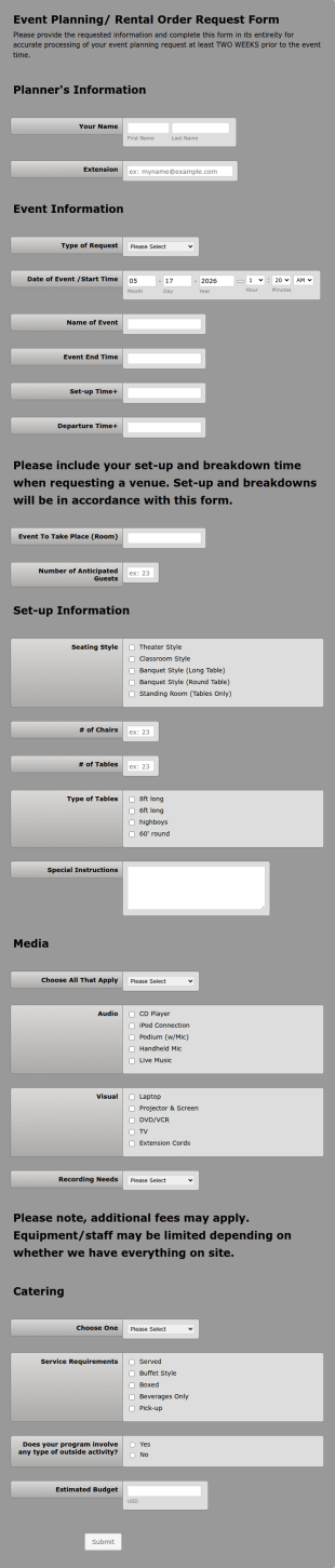 Event Planner Request Form Template