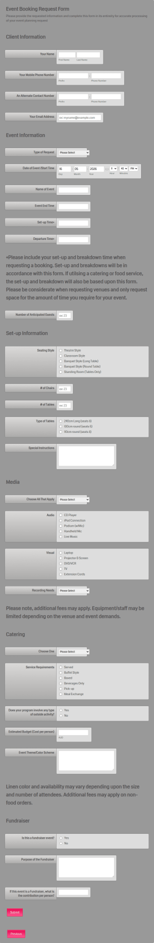 Event Planner Request Form Template