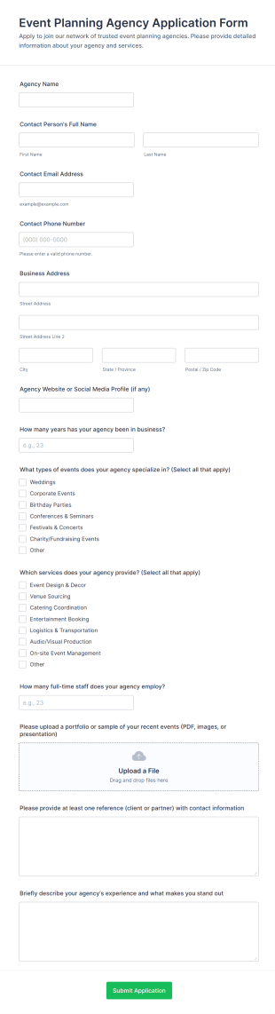 Event Planning Agency Application Form Template