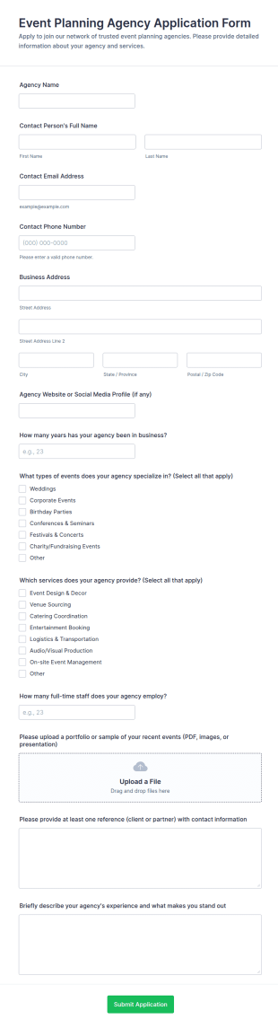 Event Planning Agency Application Form Template