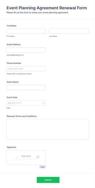 Event Planning Agreement Renewal Form Form Template