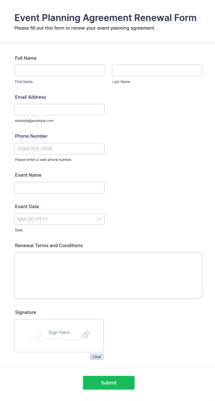 Event Planning Agreement Renewal Form Template