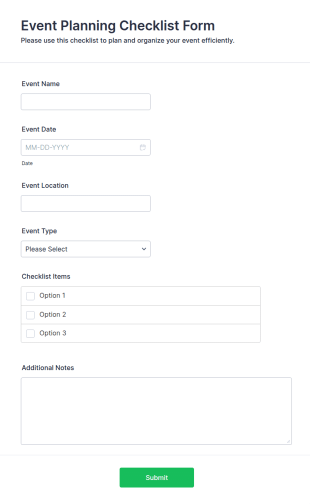 Event Planning Checklist Form Template