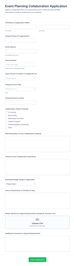 Event Planning Collaboration Application Form Template
