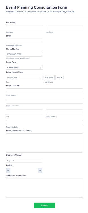 Event Planning Consultation Form Template