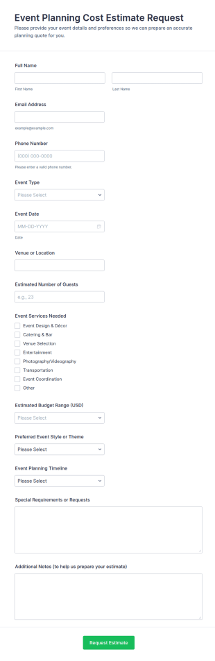 Event Planning Cost Estimate Request Form Template