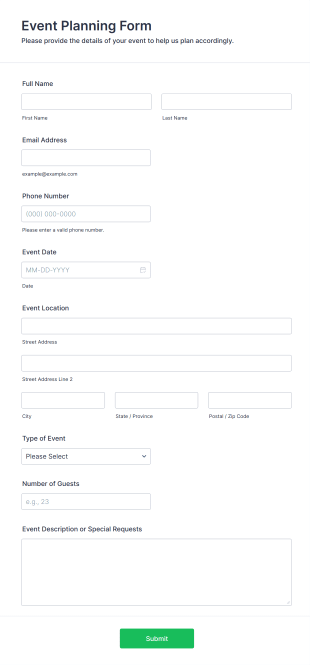 Event Planning Form Template