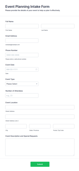 Event Planning Intake Form Template