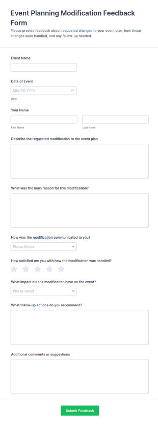 Event Planning Modification Feedback Form Template