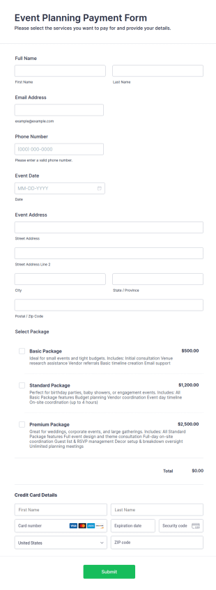 Event Planning Payment Form Template