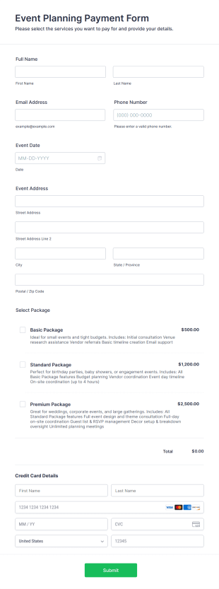 Event Planning Payment Form Template