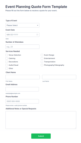 Event Planning Quote Form Template