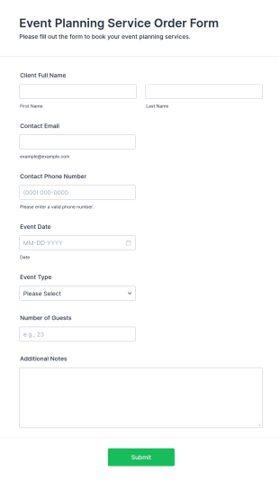 Event Planning Service Order Form Template