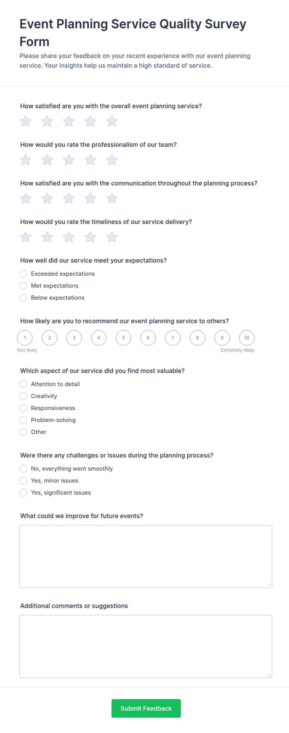 Event Planning Service Quality Survey Form Template | Jotform