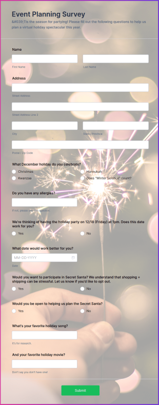 Event Planning Survey Form Template