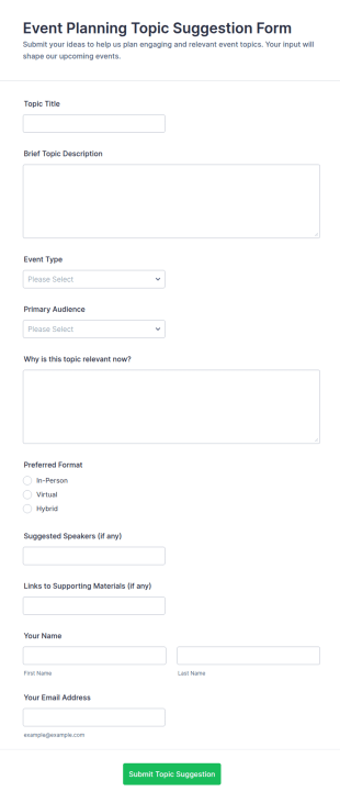 Event Planning Topic Suggestion Form Template