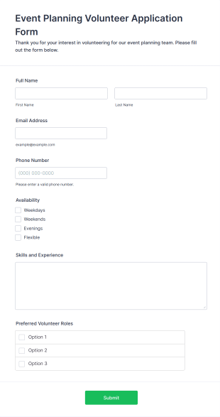 Event Planning Volunteer Application Form Template
