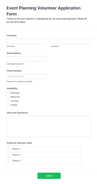 Event Planning Volunteer Application Form Template