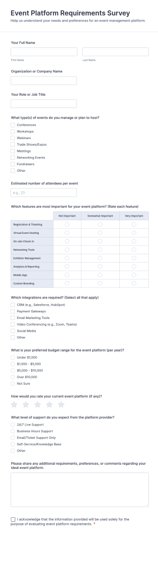 Event Platform Requirements Survey Form Template
