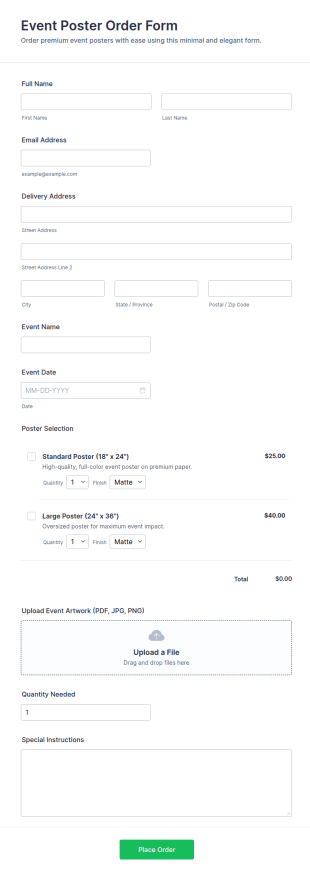 Event Poster Order Form Template