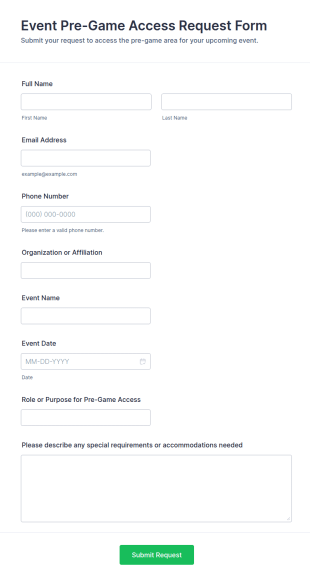 Event Pre Game Access Request Form Template