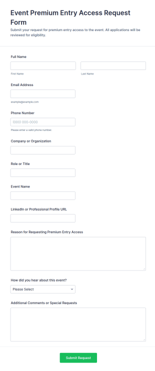Event Premium Entry Access Request Form Template