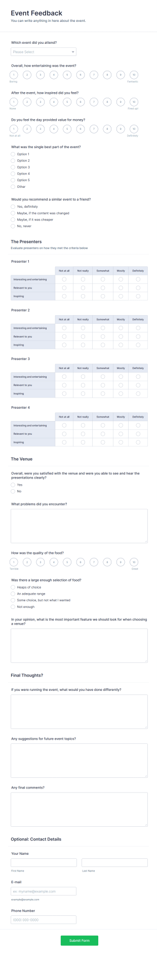 Event Presenter Feedback Form Template