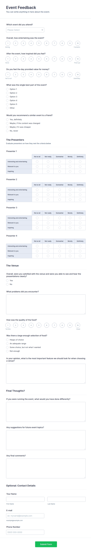 Event Presenter Feedback Form Template