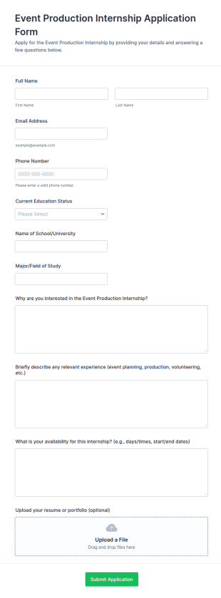 Event Production Internship Application Form Template