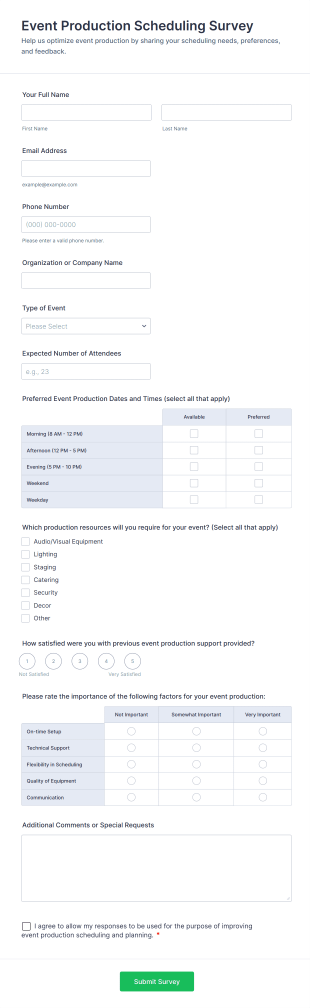 Event Production Scheduling Survey Form Template