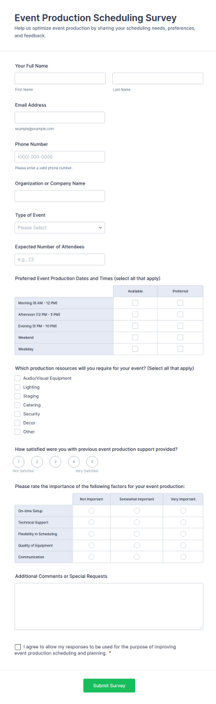 Event Production Scheduling Survey Form Template