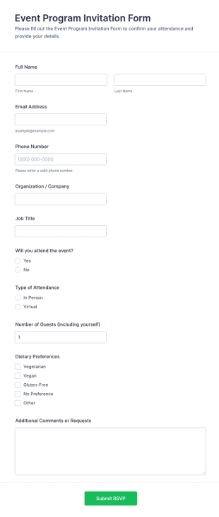 Event Program Invitation Form Template