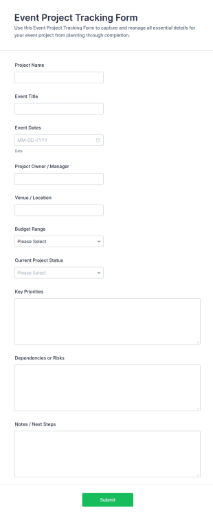 Event Project Tracking Form Template
