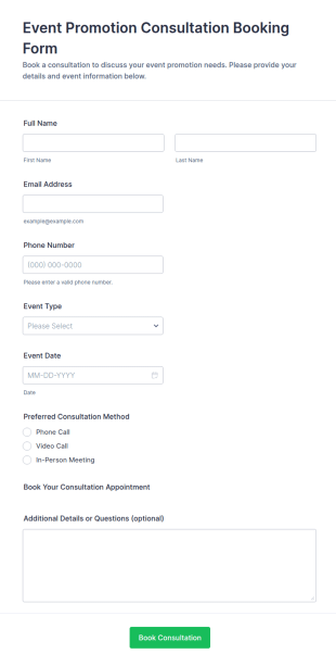 Event Promotion Consultation Booking Form Template