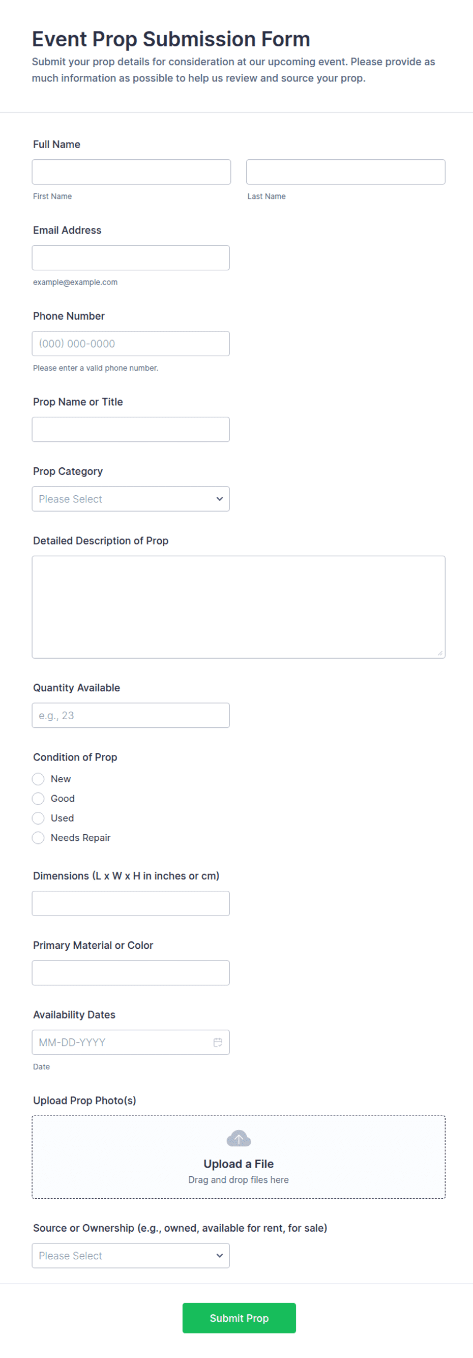 Event Prop Submission Form Template | Jotform
