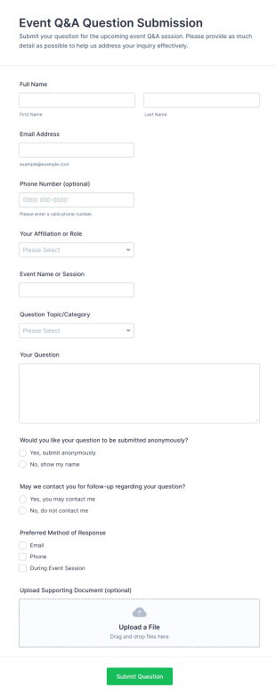 Event Q&A Question Submission Form Template