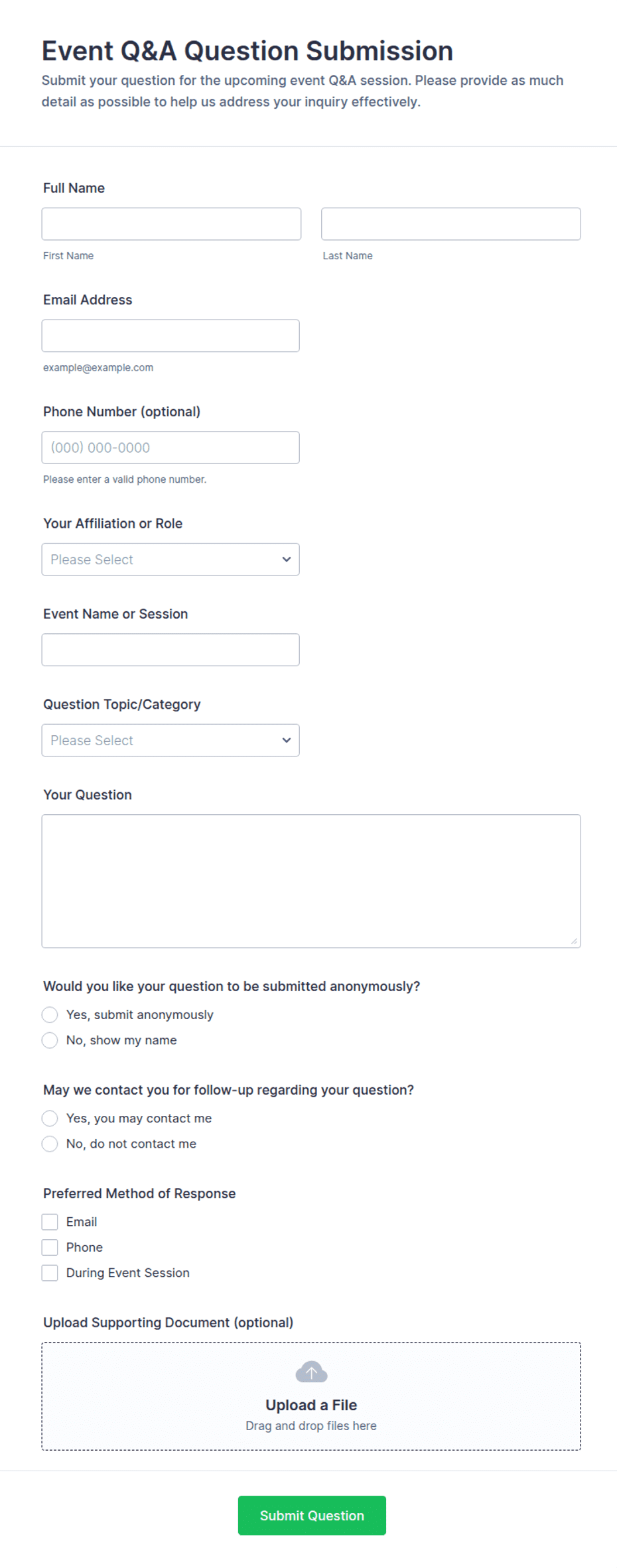 Event Q&A Question Submission Form Template | Jotform