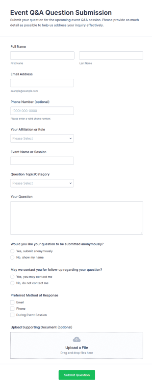 Event Q&A Question Submission Form Template