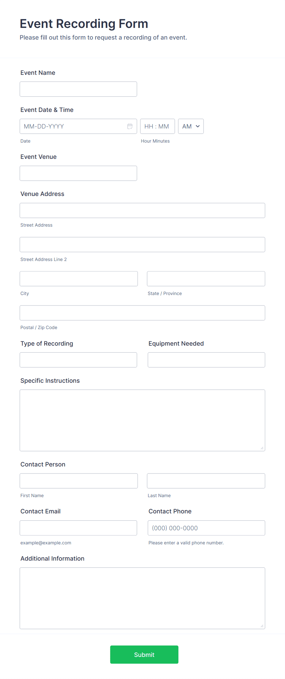 Event Recording Form Template | Jotform