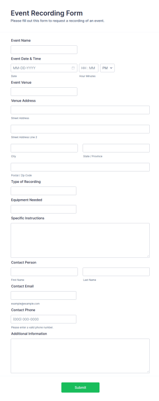 Event Recording Form Template
