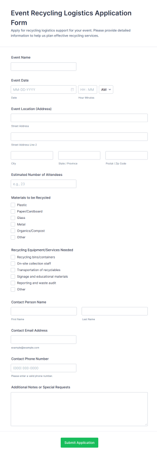 Event Recycling Logistics Application Form Template