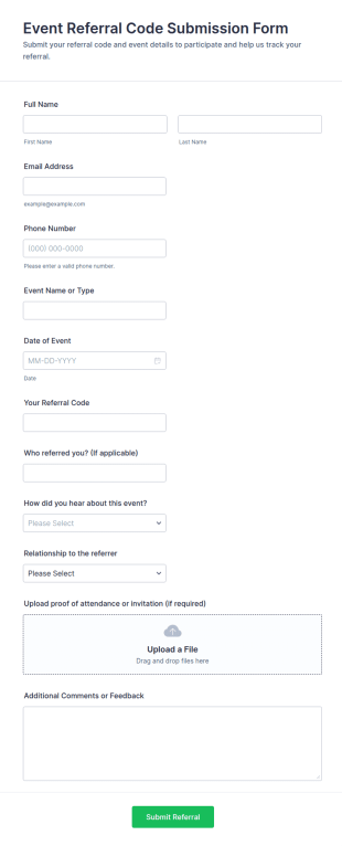 Event Referral Code Submission Form Template