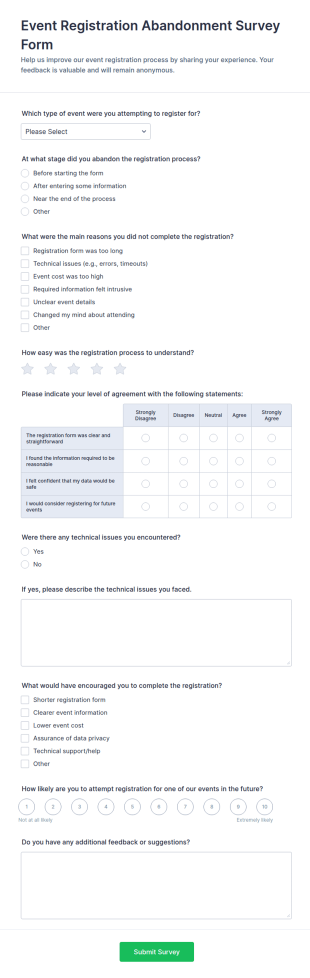 Event Registration Abandonment Survey Form Template