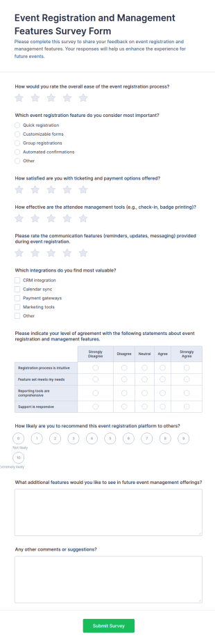 Event Registration And Management Features Survey Form Template