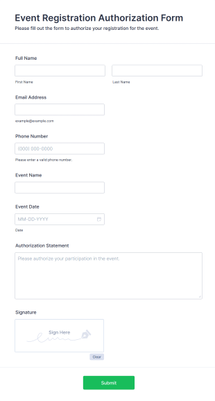 Event Registration Authorization Form Template