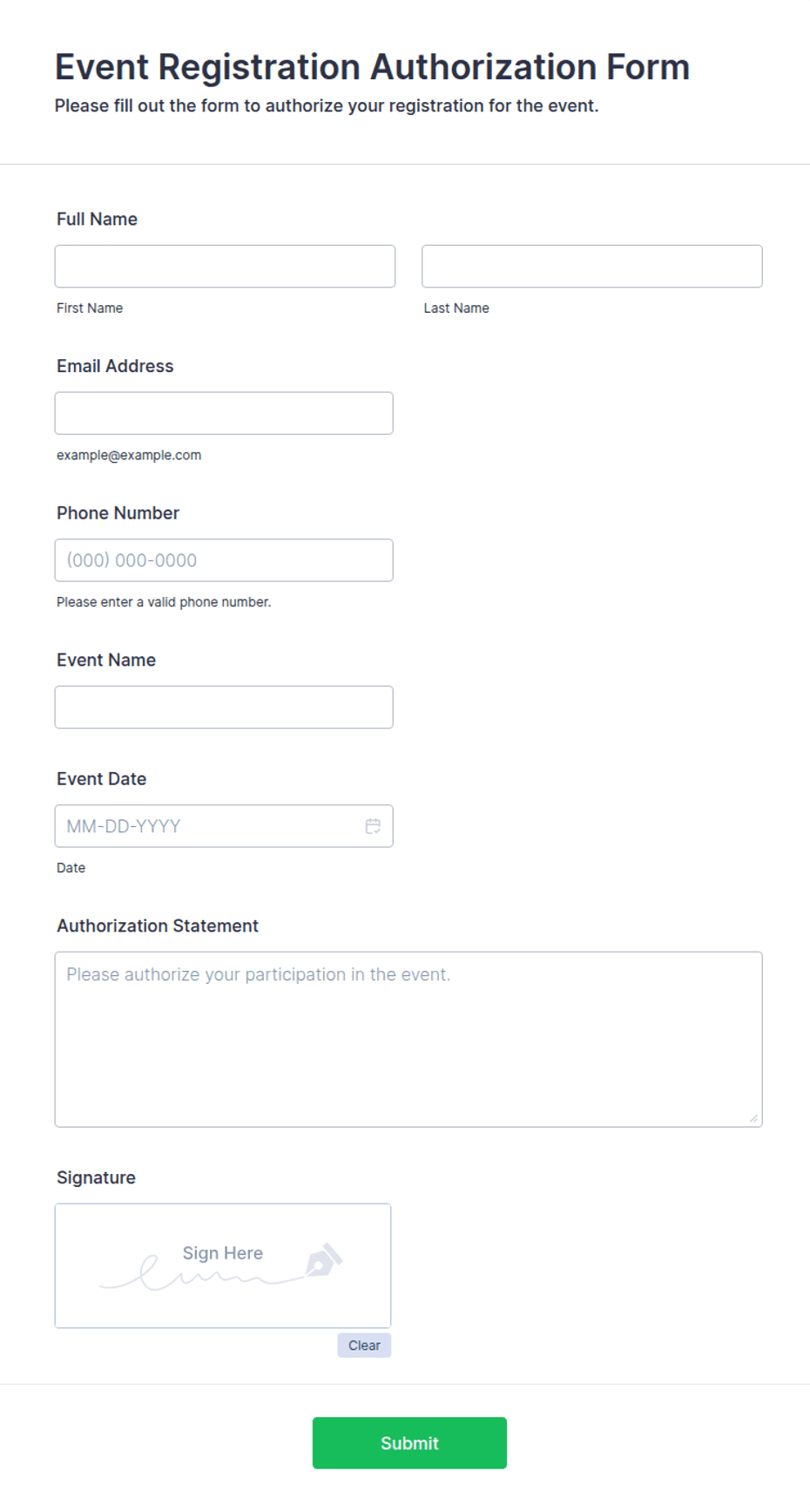 Event Registration Authorization Form Template | Jotform