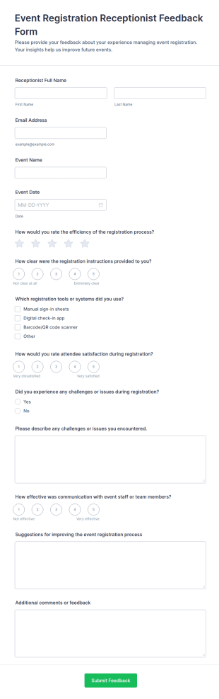 Event Registration Receptionist Feedback Form Template