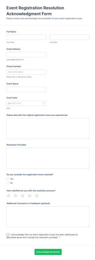 Event Registration Resolution Acknowledgment Form Template