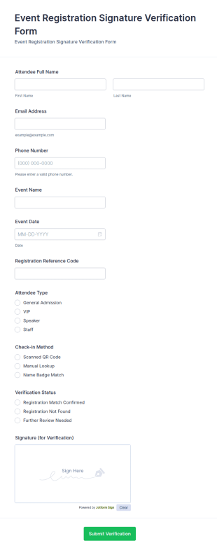 Event Registration Signature Verification Form Template