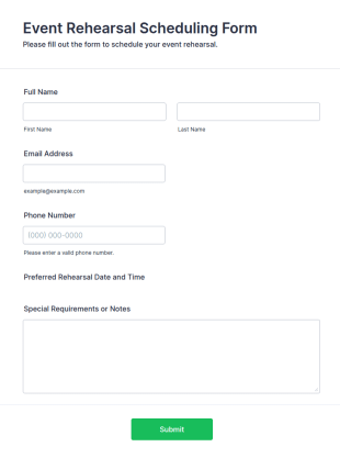 Event Rehearsal Scheduling Form Template